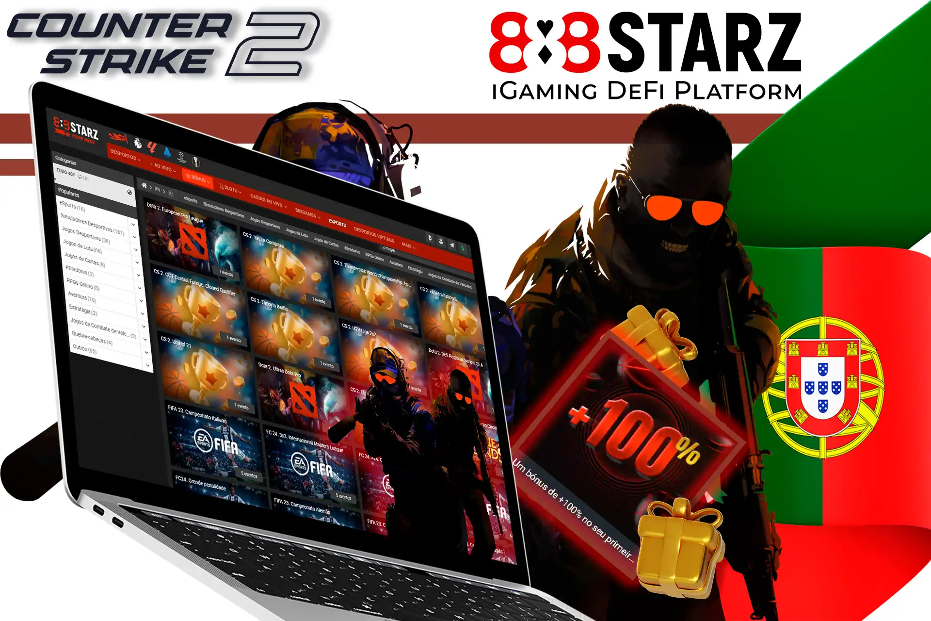 Jogue Counter-Strike 2 no 888Starz e ganhe um bônus de boas-vindas